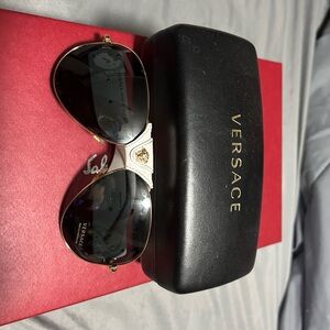 Versace Gold and Black Aviator Sunglasses